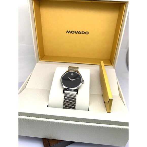 Movado Women\'s Watch 0607220 Black Dial Swiss Quartz 28mm Silver Mesh Steel main image 13